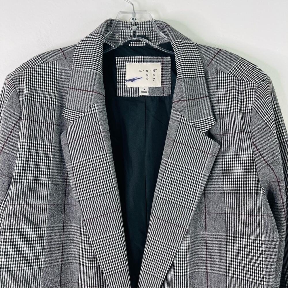 A New Day black white burgundy plaid houndstooth preppy boyfriend blazer 14 - Picture 2 of 7